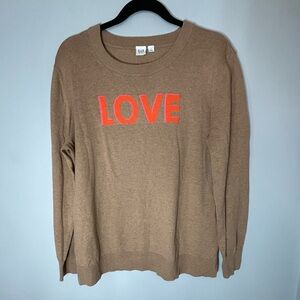 NWOT GAP Tan Sweater with Orange LOVE Graphic